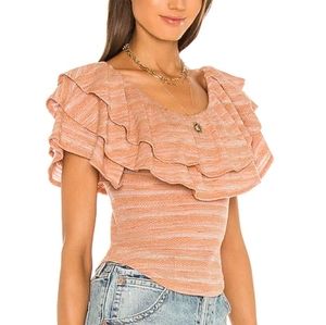 Free People Heirloom Top, Boho, Ruffled Neckline, Cotton Blend, Medium, NWT